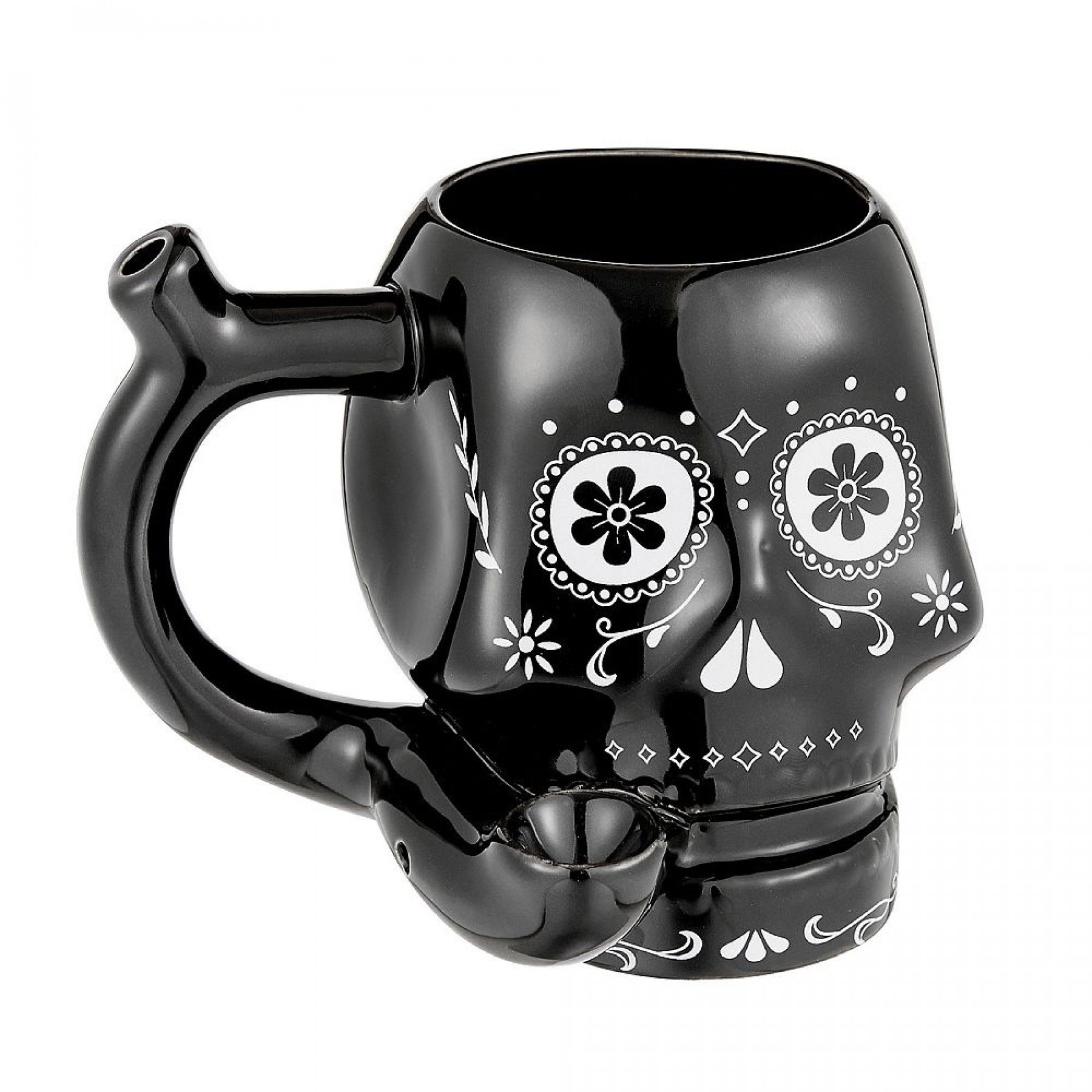 Mug-Black-Ceramic Skull Pipe Mug #BCSKL